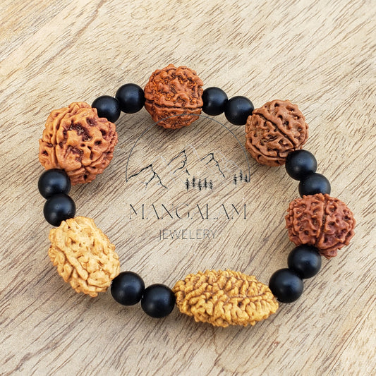 Rudraksha 2 3 4 5 6 7 Mukhi (Face) Beads with Shaligram Bead Bracelet- Lab Certified, Rudraksha Bracelet, Handmade Jewelry