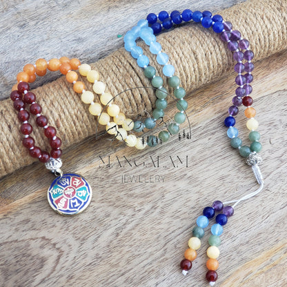 Seven Chakra Healing Necklace - 108 Beaded Mala - Chakra mala necklace - Prayer beads necklace - Mala beads 108 necklace