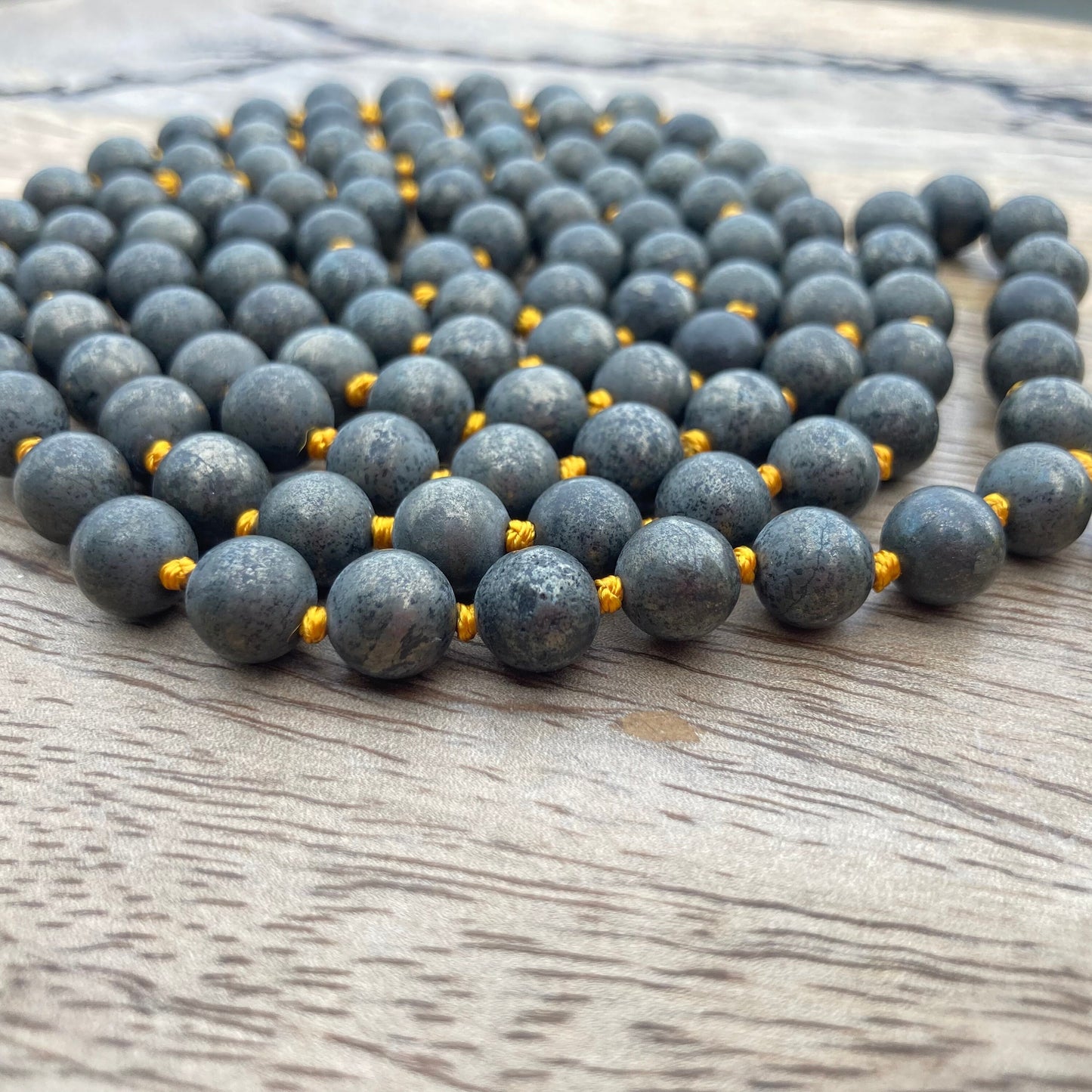 Golden Pyrite Mala For Making Wealth, Fools Gold Jewelry, Pyrite Necklace, Hand Knotted, Statement Necklace, Gift For Yoga Lover