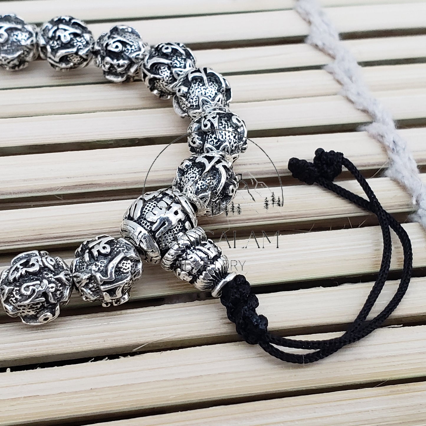 Tibetan mantra "Om Mani Padme Hum" carved wrist mala, Bracelet, Yoga Gift
