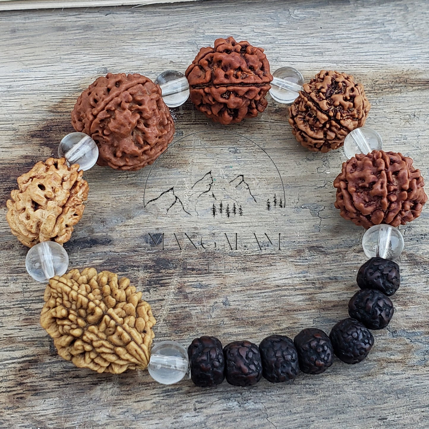 Rudraksha 2 3 4 5 6 7 Mukhi (Face) Beads with Sphatik Bead Bracelet- Lab Certified, Rudraksha Bracelet, Handmade Jewelry