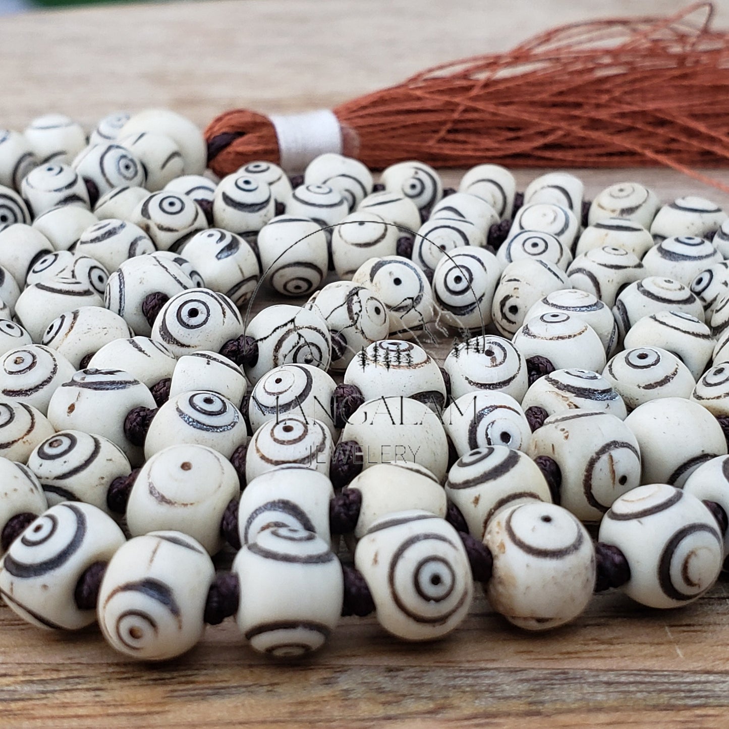 Inlayed Yak Bone Mala, Kapala Prayer Beads, Protection Necklace, Buddhist Jewelry, Yoga Gifts, Handmade Jewelry
