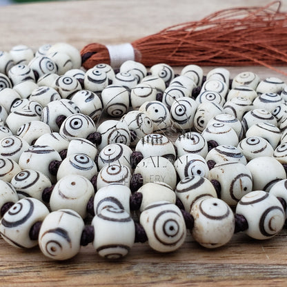 Inlayed Yak Bone Mala, Kapala Prayer Beads, Protection Necklace, Buddhist Jewelry, Yoga Gifts, Handmade Jewelry
