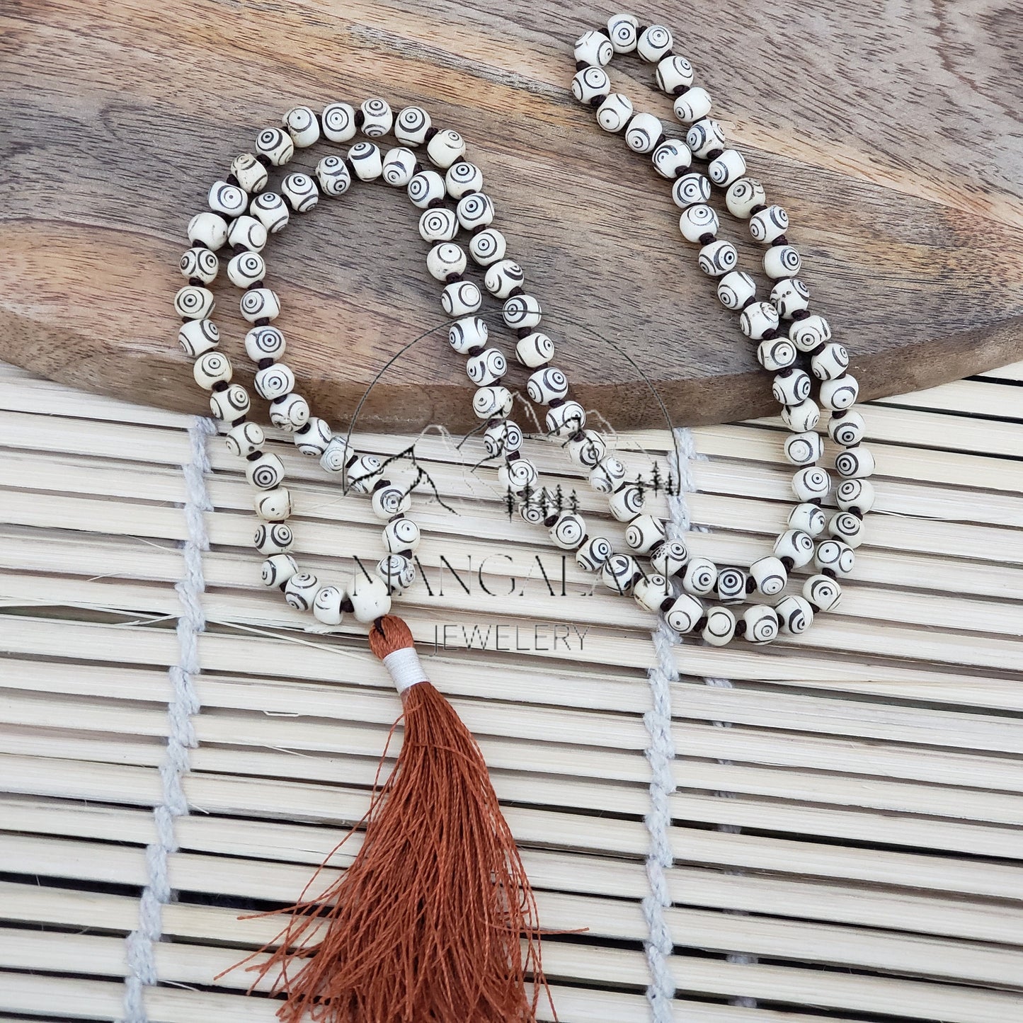 Inlayed Yak Bone Mala, Kapala Prayer Beads, Protection Necklace, Buddhist Jewelry, Yoga Gifts, Handmade Jewelry