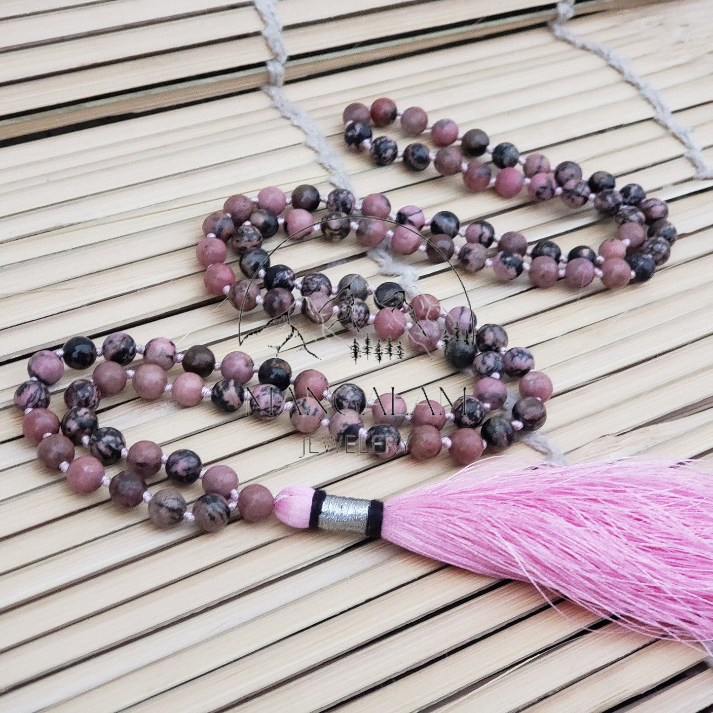 Rhodonite Mala 8 MM, Rhodonite Necklace, Tibetan Mala, Rhodonite Mala, Yoga Gifts for Her, Spiritual Gifts, 108 Bead Mala, Japa Mala