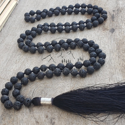 Lava Mala For Inner Peace, Hand Knotted Mala, Prayer Beads, Lava Necklace, 108 Mala Beads, Statement Necklace, Gift For Yoga Lover