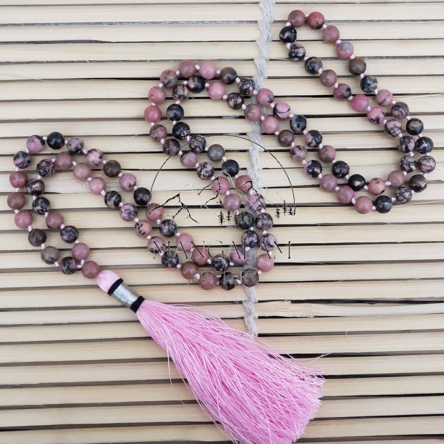 Rhodonite Mala 8 MM, Rhodonite Necklace, Tibetan Mala, Rhodonite Mala, Yoga Gifts for Her, Spiritual Gifts, 108 Bead Mala, Japa Mala
