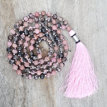 Rhodonite Mala 8 MM, Rhodonite Necklace, Tibetan Mala, Rhodonite Mala, Yoga Gifts for Her, Spiritual Gifts, 108 Bead Mala, Japa Mala