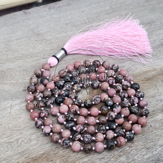 Rhodonite Mala 8 MM, Rhodonite Necklace, Tibetan Mala, Rhodonite Mala, Yoga Gifts for Her, Spiritual Gifts, 108 Bead Mala, Japa Mala