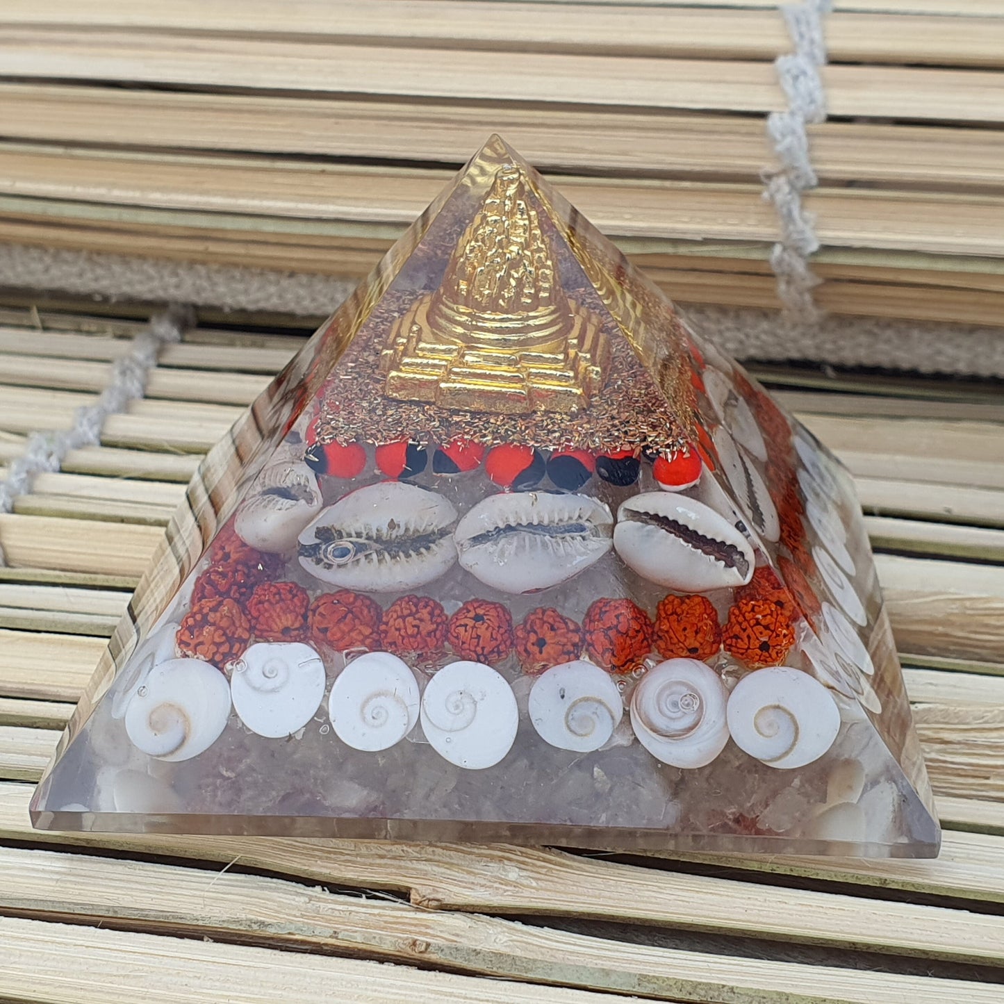 Wealth Orgone Pyramid Crystal Natural Gomati Chakra with  Shree Yantra Pyramid Success Prosperity