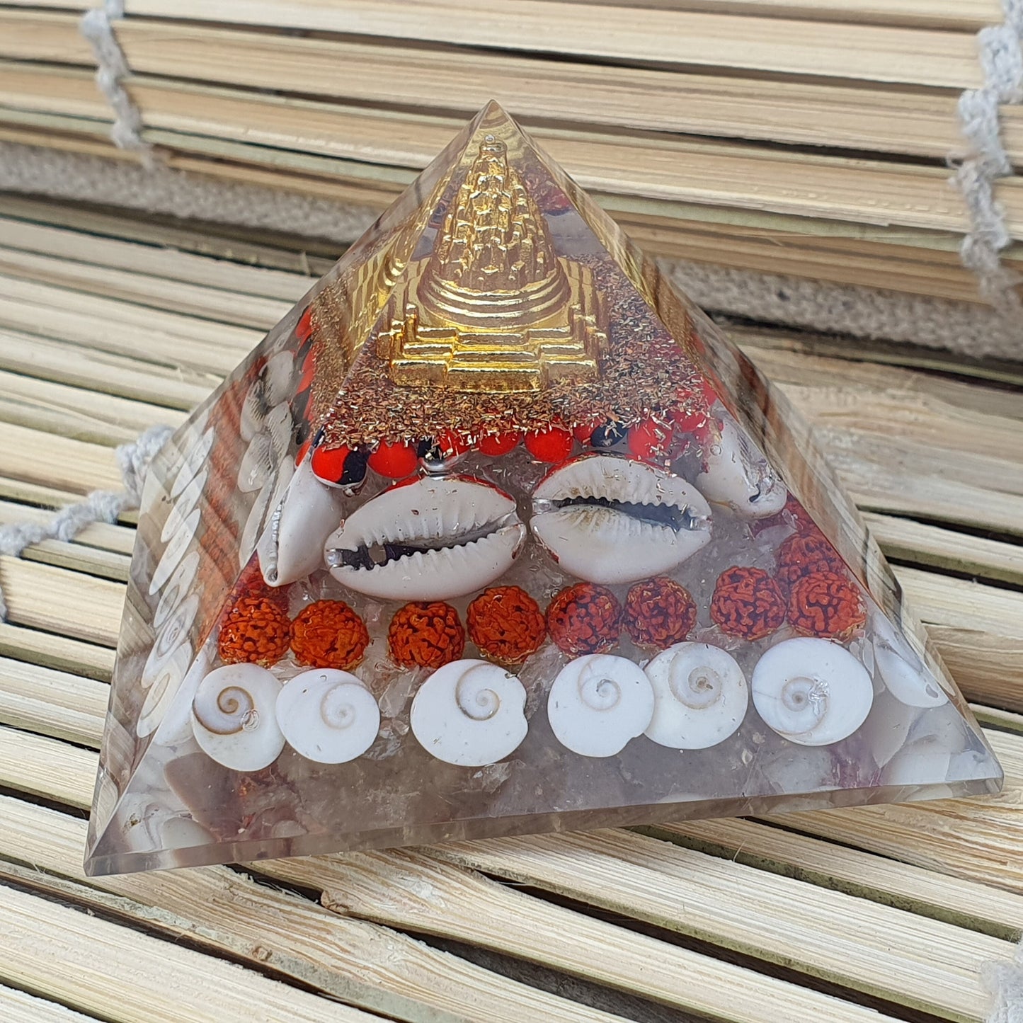 Wealth Orgone Pyramid Crystal Natural Gomati Chakra with  Shree Yantra Pyramid Success Prosperity
