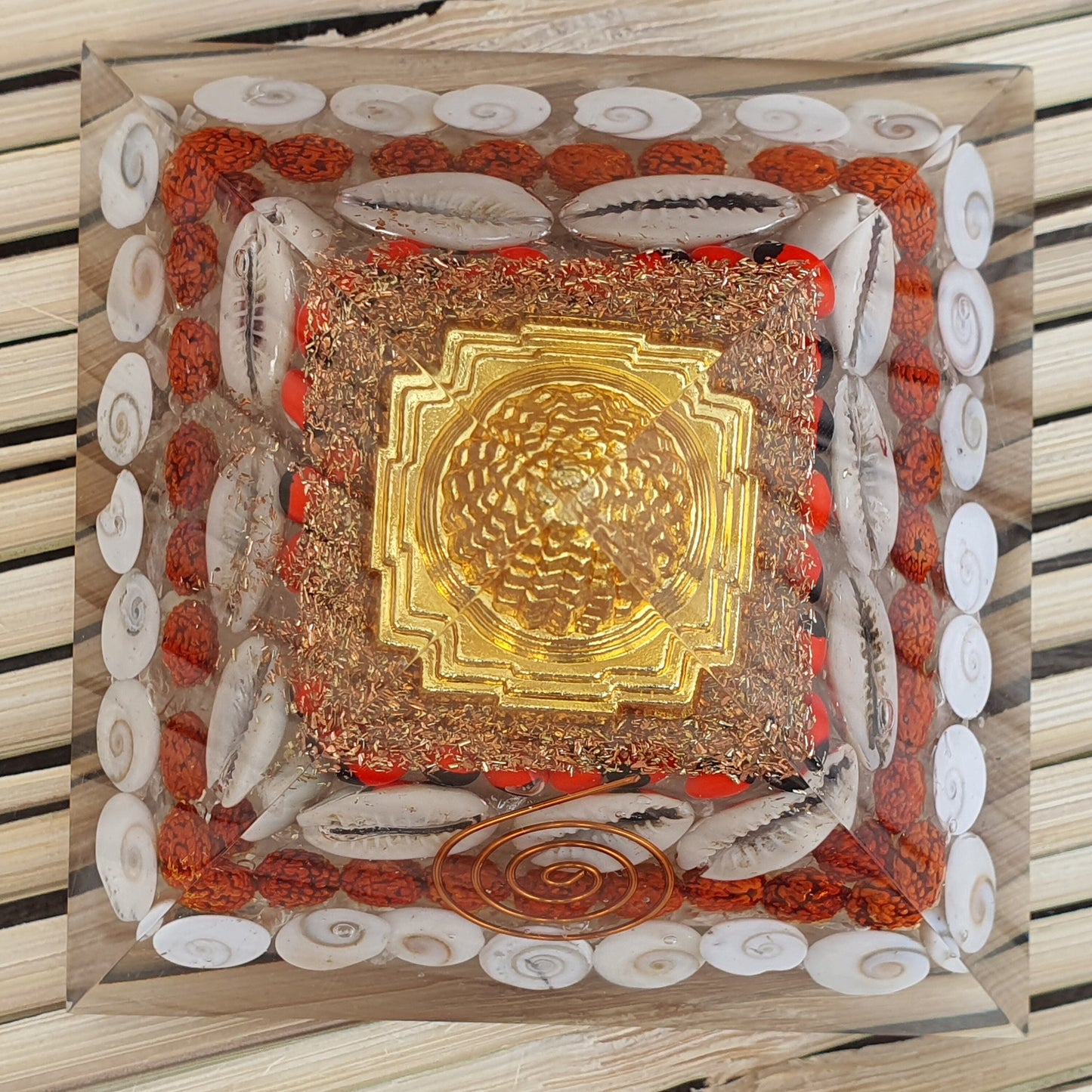 Wealth Orgone Pyramid Crystal Natural Gomati Chakra with  Shree Yantra Pyramid Success Prosperity
