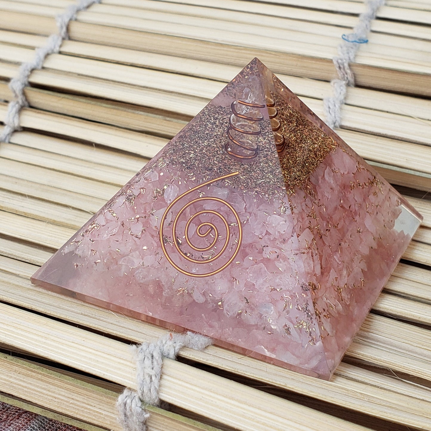 Rose Quartz Orgone Pyramid with Reiki Sign with Clear quartz Point | Rose Quartz Orgonite Pyramid | Stone of Love | Heart Chakra Pyramid