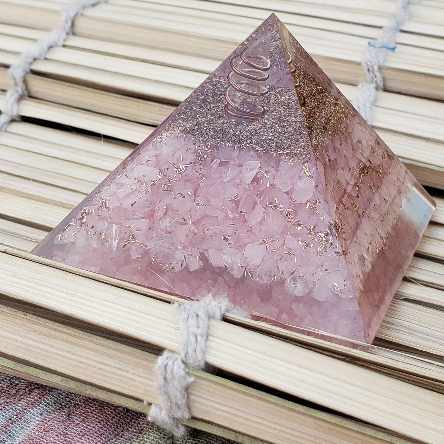 Rose Quartz Orgone Pyramid with Reiki Sign with Clear quartz Point | Rose Quartz Orgonite Pyramid | Stone of Love | Heart Chakra Pyramid