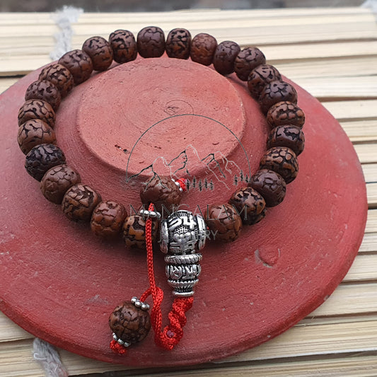 Natural Aged Dark Black Rudraksha Adjustable Bracelet with Om Mani Hum Padme Hum Shiva Bracelet, Yoga Bracelet, Yoga Gifts, Healing Bracelet