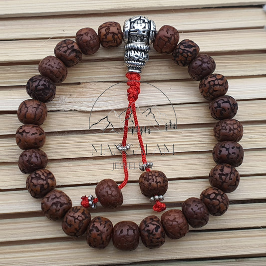 Natural Aged Dark Black Rudraksha Adjustable Bracelet with Om Mani Hum Padme Hum Shiva Bracelet, Yoga Bracelet, Yoga Gifts, Healing Bracelet