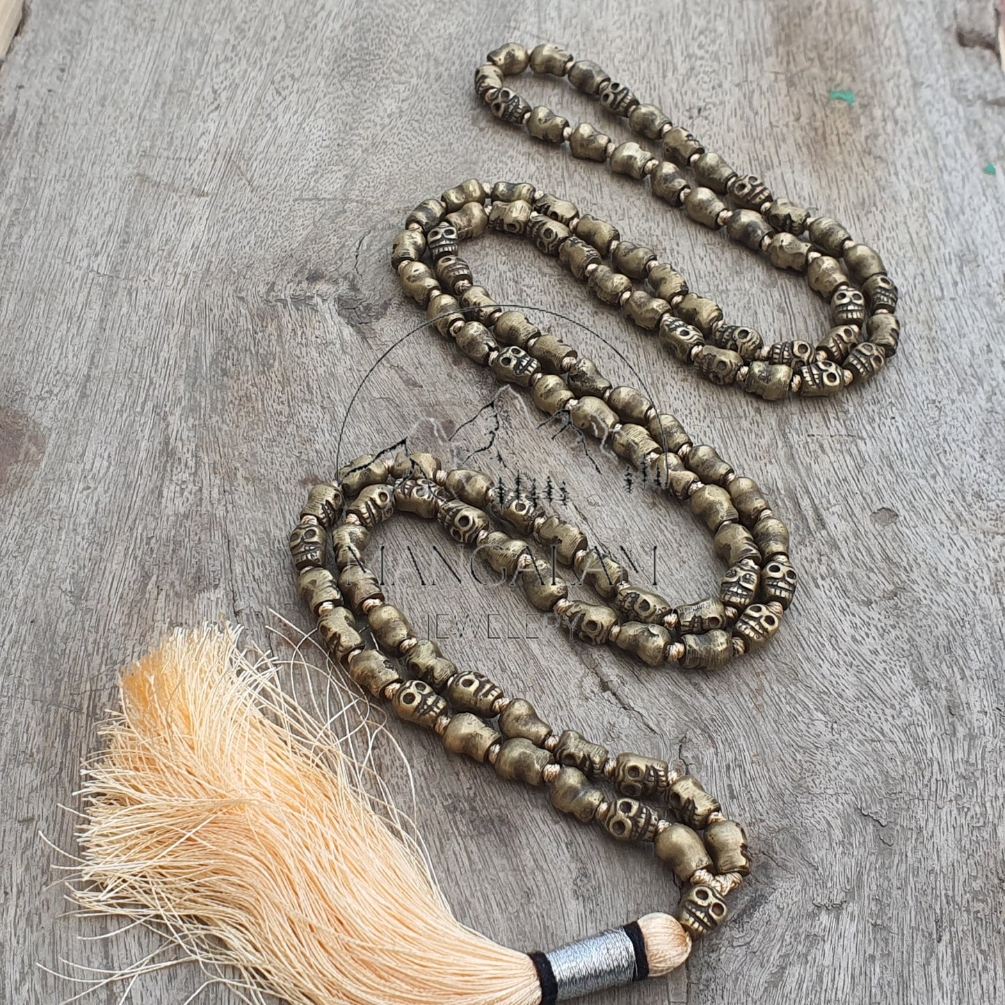 Brass Bone Skull Mala, Kapala Prayer Beads, Protection Necklace, Hindu Jewelry, Yoga Gifts, Handmade Jewelry
