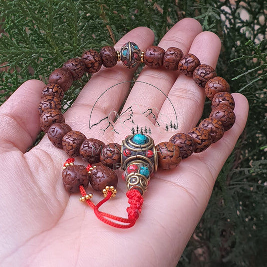Natural Aged Dark Black Rudraksha Adjustable Bracelet With Inlaid Brass Beads, Shiva Bracelet, Yoga Bracelet, Yoga Gifts, Healing Bracelet