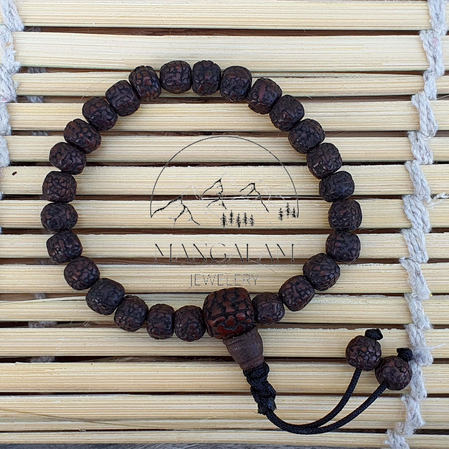 Natural Aged Dark Black Rudraksha Adjustable Bracelet, Shiva Bracelet, Yoga Bracelet, Yoga Gifts, Healing Bracelet