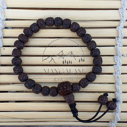 Natural Aged Dark Black Rudraksha Adjustable Bracelet, Shiva Bracelet, Yoga Bracelet, Yoga Gifts, Healing Bracelet