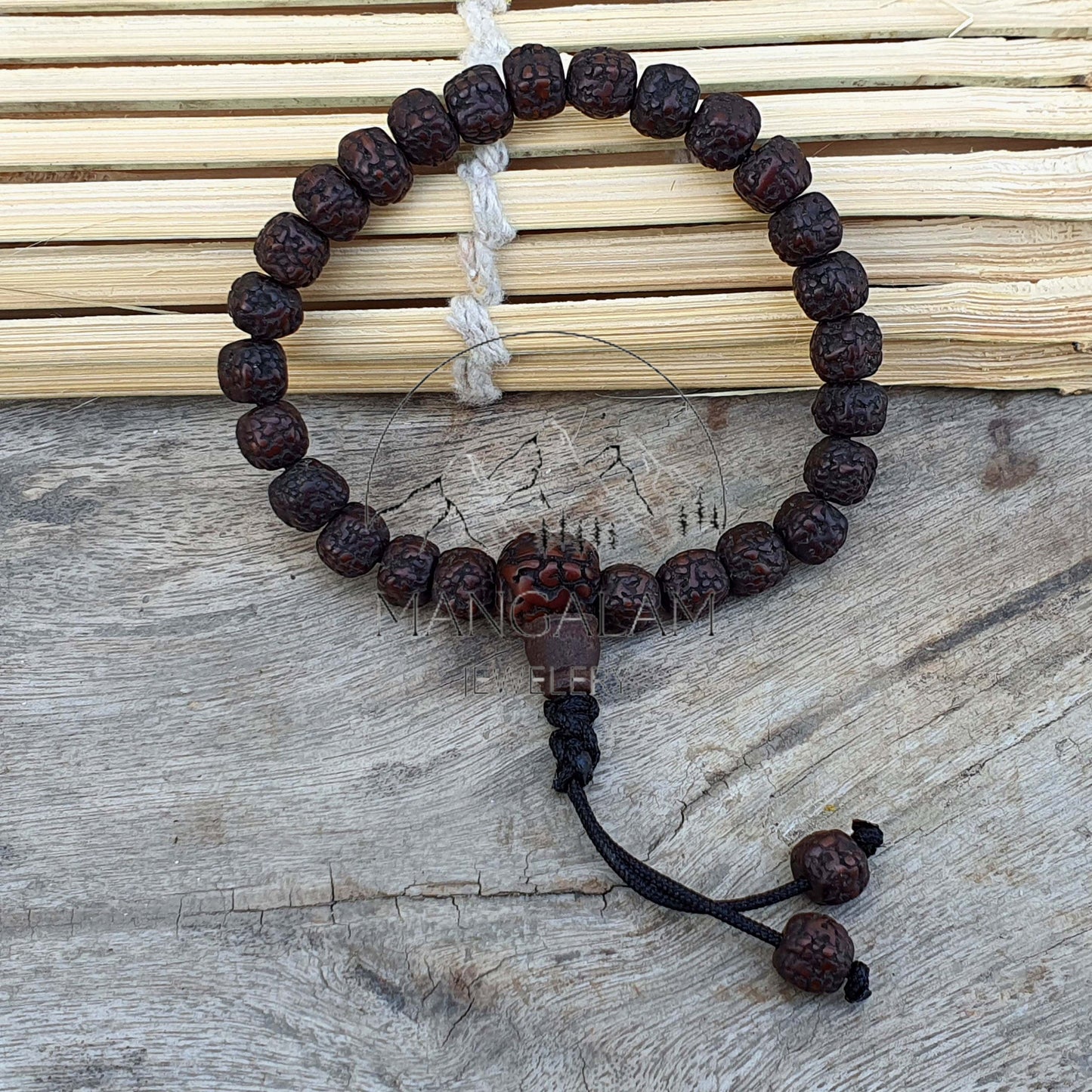 Natural Aged Dark Black Rudraksha Adjustable Bracelet, Shiva Bracelet, Yoga Bracelet, Yoga Gifts, Healing Bracelet
