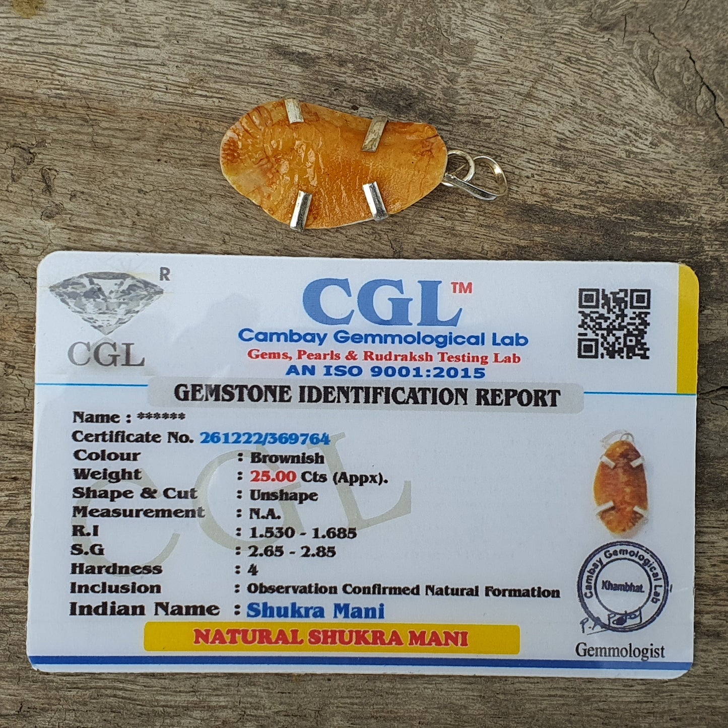 Natural Shukra Mani Pendant- Lab Certified, Venus Pendant, Yoga Gifts, Crystal Pendant, Healing Pendant, Natural Stone Jewelry