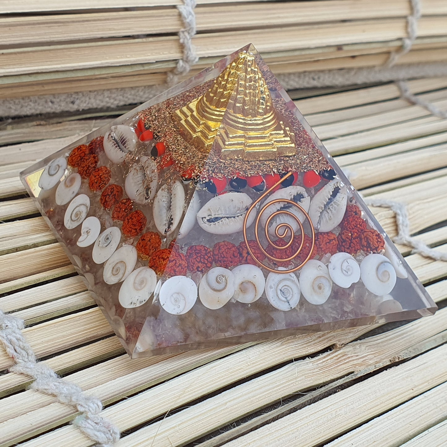 Wealth Orgone Pyramid Crystal Natural Gomati Chakra with  Shree Yantra Pyramid Success Prosperity