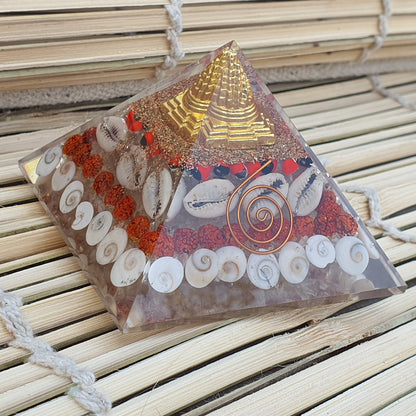 Wealth Orgone Pyramid Crystal Natural Gomati Chakra with  Shree Yantra Pyramid Success Prosperity