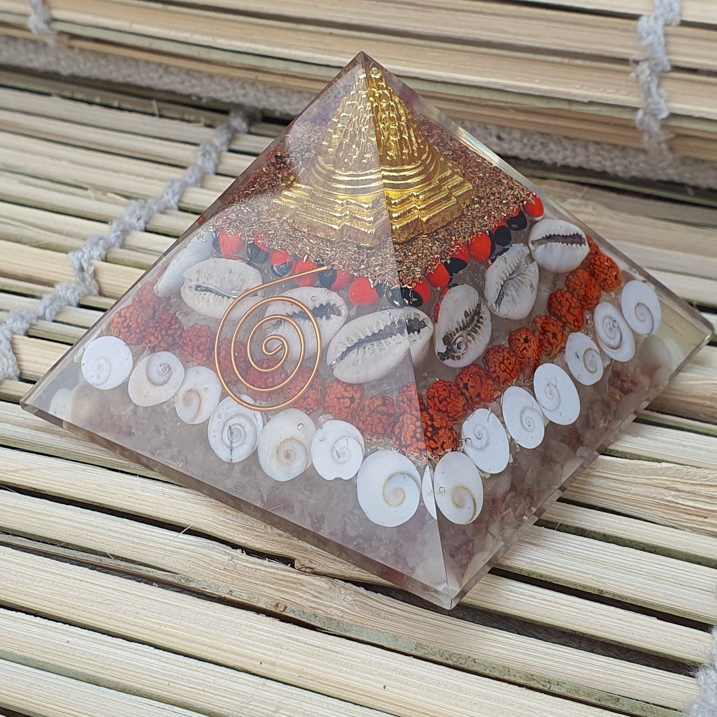 Wealth Orgone Pyramid Crystal Natural Gomati Chakra with  Shree Yantra Pyramid Success Prosperity