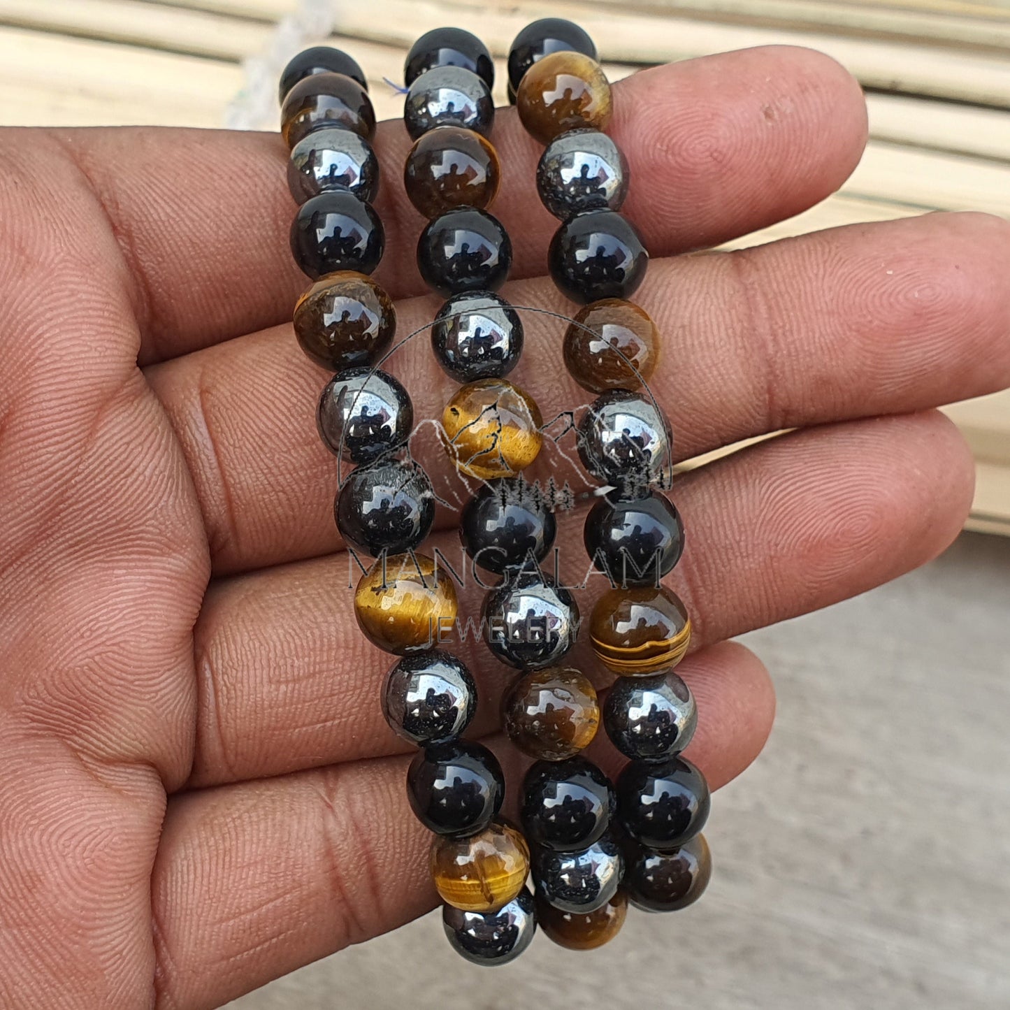 Triple Protection Crystal Bracelet, Obsidian, Tiger Eye, Hematite Healing Bracelet, Protection Bracelet, Health Bracelet, Luck & Prosperity
