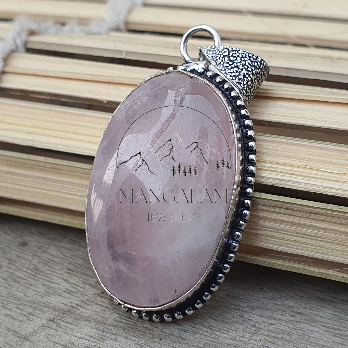 Rose Quartz Pendent Rose Quartz Necklace Silver Pendent, Rose Quartz Pendant in Sterling Silver