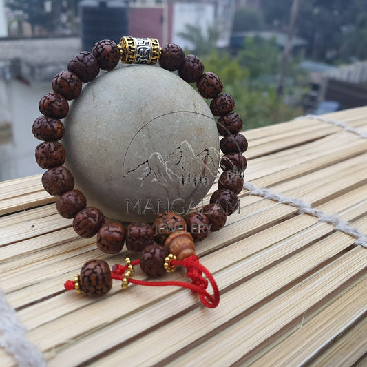 Natural Aged Dark Black Rudraksha Adjustable Bracelet With Metal Bead Shiva Bracelet, Yoga Bracelet, Yoga Gifts Healing Bracelet