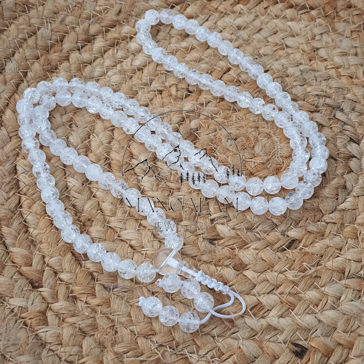 Crackle Clear Quartz Buddhist Necklace For Clarity, 108 Mala Beads, Crackle Crystal Quartz Mala, Statement Necklace, Gift For Yoga Lover