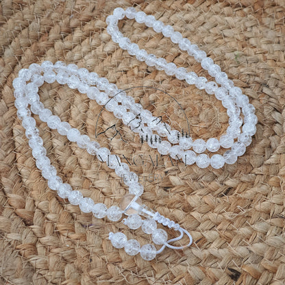 Crackle Clear Quartz Buddhist Necklace For Clarity, 108 Mala Beads, Crackle Crystal Quartz Mala, Statement Necklace, Gift For Yoga Lover