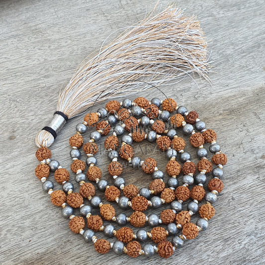 Rudraksha Parad mala, Mercury Mala, Rudraksha Necklace, Rudraksha Mercury Mala 108 Mala Beads