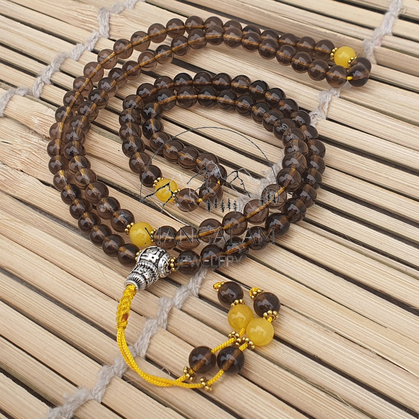 Smoky Quartz Buddhist Mala, Quartz Necklace, Smokey Quartz Necklace, Prayer Mala Necklace, gift for yoga lover
