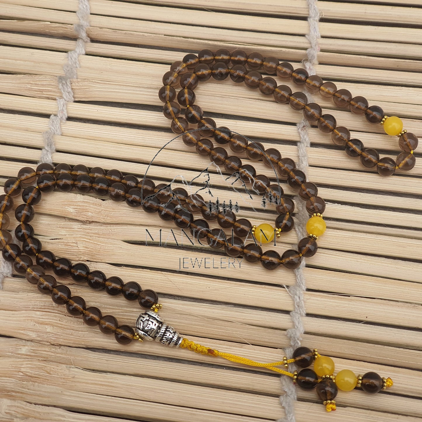 Smoky Quartz Buddhist Mala, Quartz Necklace, Smokey Quartz Necklace, Prayer Mala Necklace, gift for yoga lover