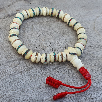 Inlayed Yak Bone Bracelet, Kapala Prayer Beads, Protection Bracelet, Buddhist Jewelry, Yoga Gifts, Handmade Jewelry