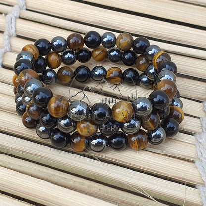 Triple Protection Crystal Bracelet, Obsidian, Tiger Eye, Hematite Healing Bracelet, Protection Bracelet, Health Bracelet, Luck & Prosperity