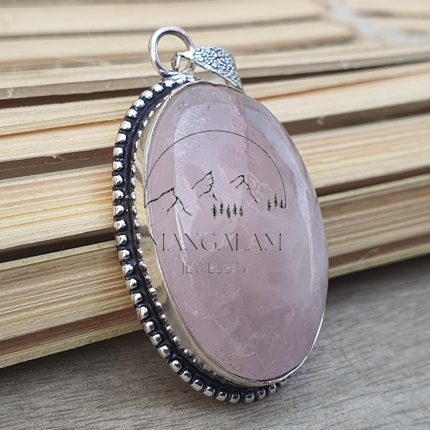 Rose Quartz Pendent Rose Quartz Necklace Silver Pendent, Rose Quartz Pendant in Sterling Silver