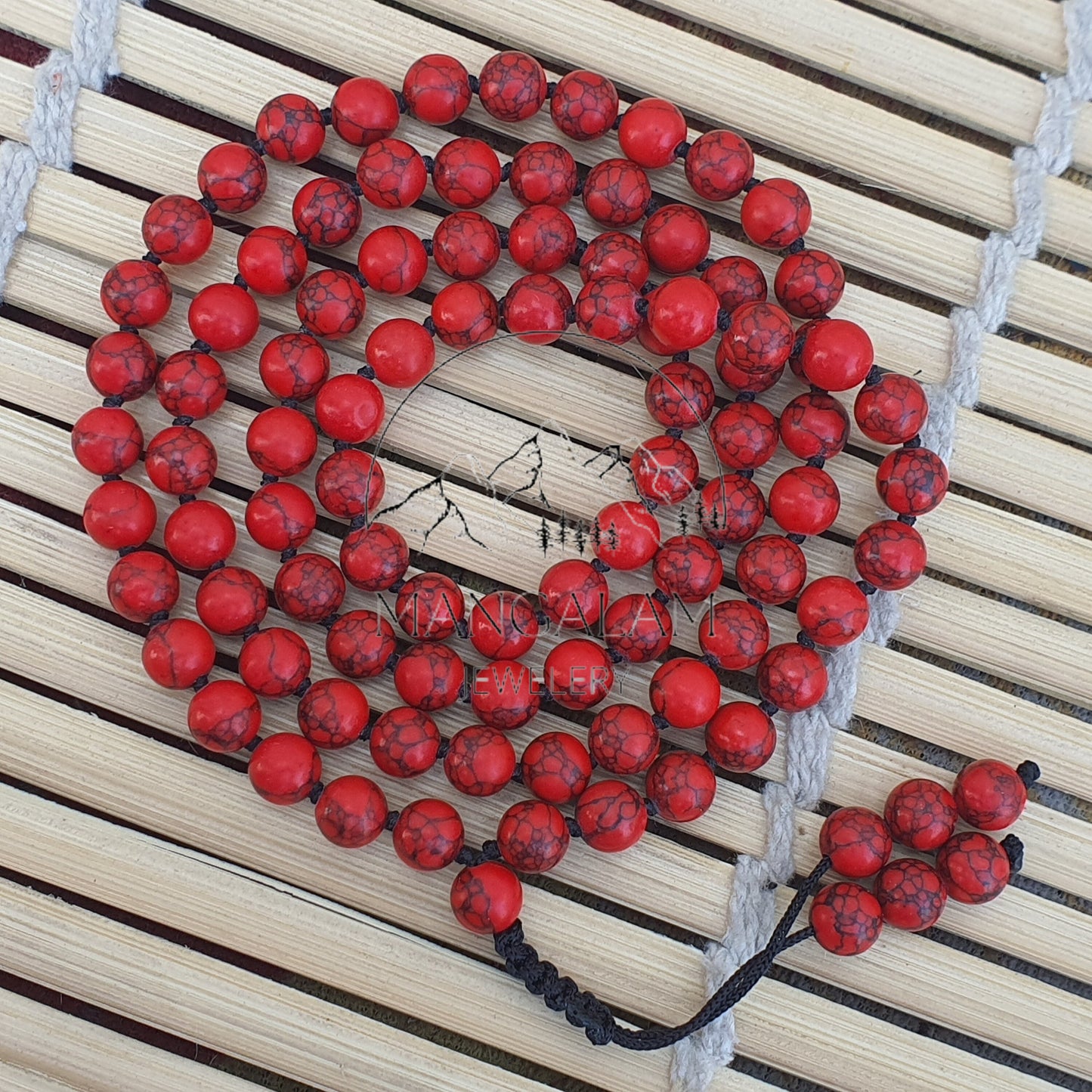 Expression Mala, Red Howlite Buddhist Mala, Red Howlite Necklace, 108 Prayer Beads, Statement Jewelry, Yoga Gifts