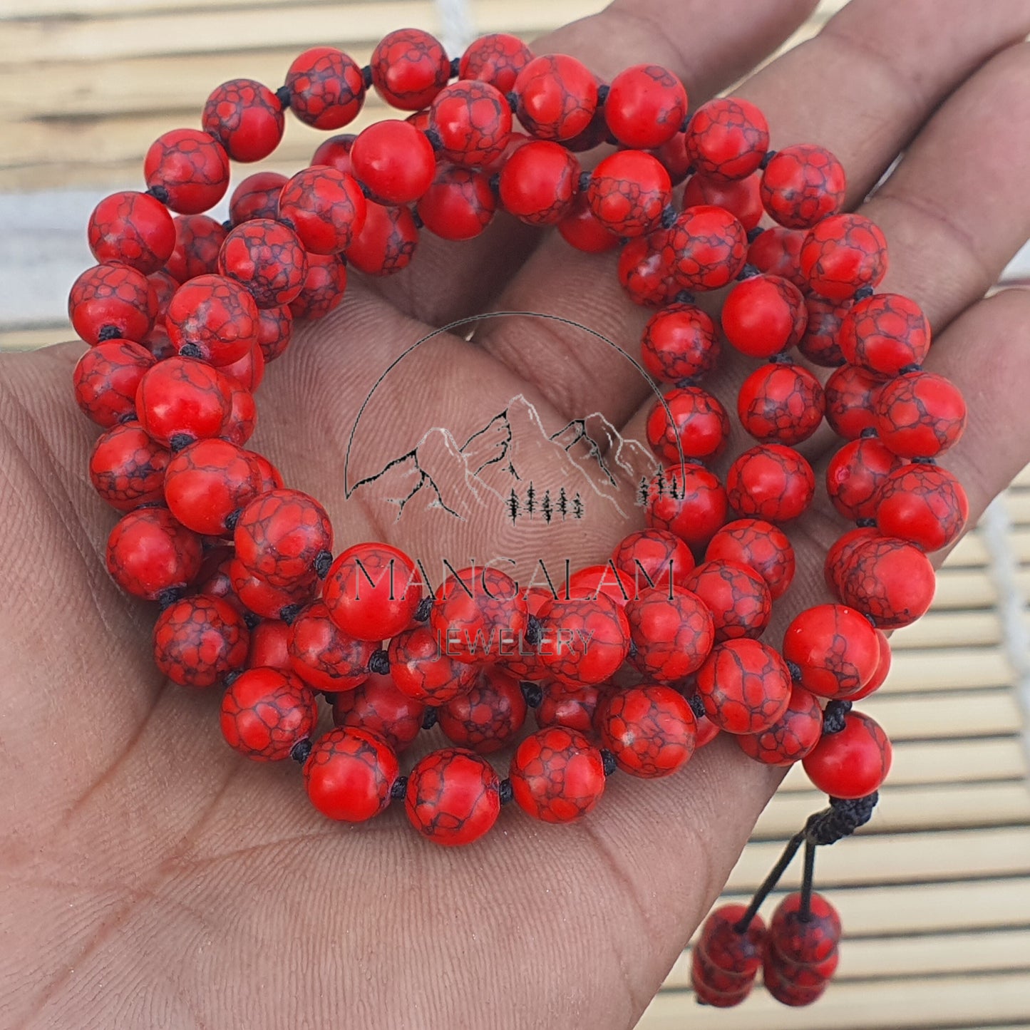 Expression Mala, Red Howlite Buddhist Mala, Red Howlite Necklace, 108 Prayer Beads, Statement Jewelry, Yoga Gifts