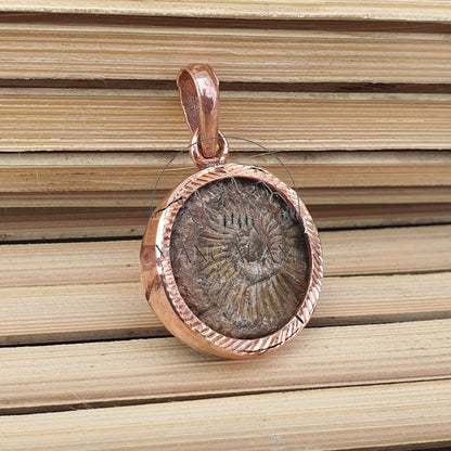 Shaligram in Copper Pendant, Religious Gifts, Sudarshan Saligram Stone Gandaki River Nepal, Ritual Object