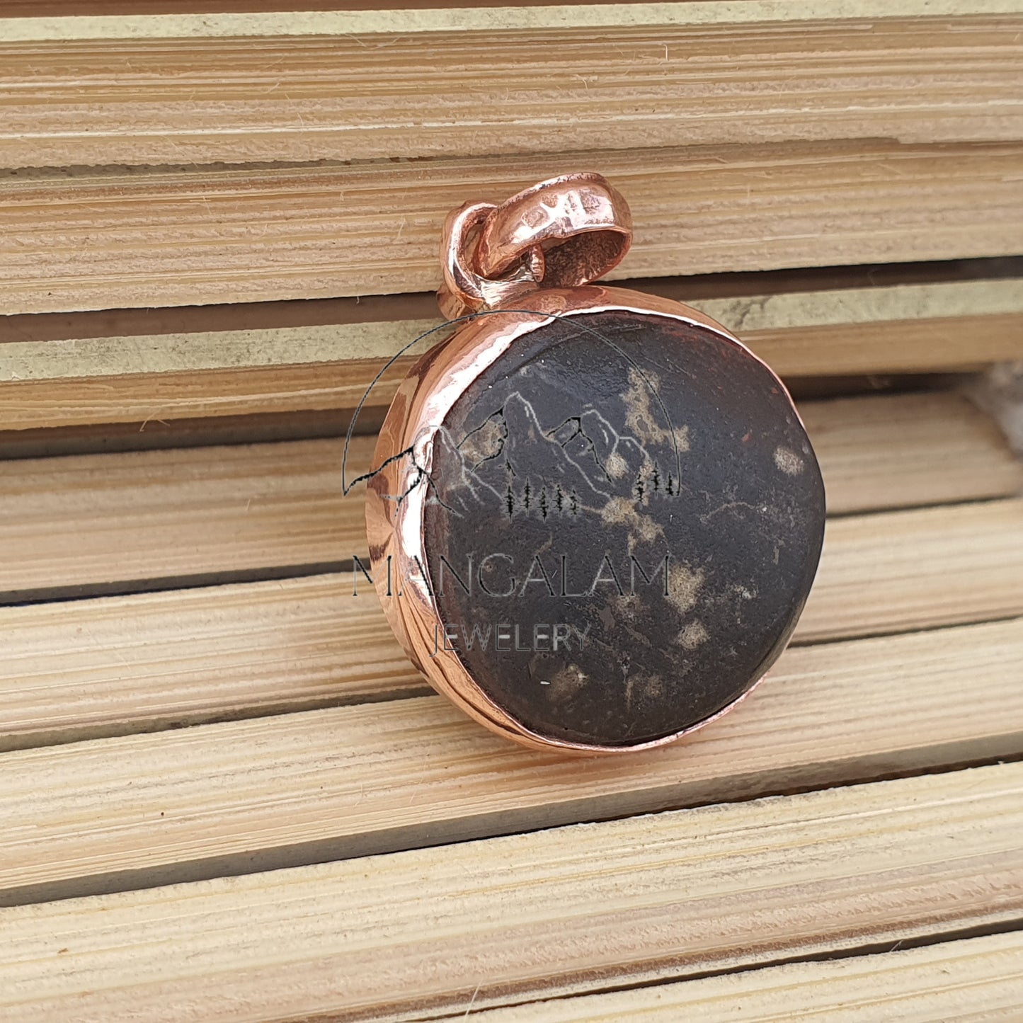 Shaligram in Copper Pendant, Religious Gifts, Sudarshan Saligram Stone Gandaki River Nepal, Ritual Object