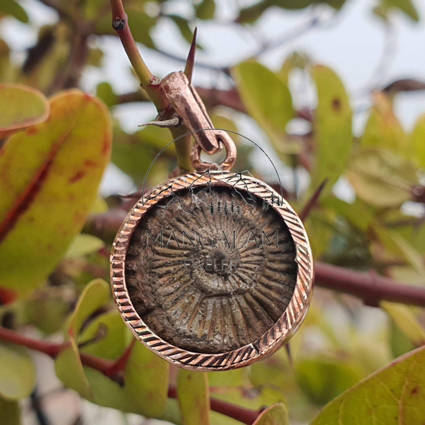 Shaligram in Copper Pendant, Religious Gifts, Sudarshan Saligram Stone Gandaki River Nepal, Ritual Object