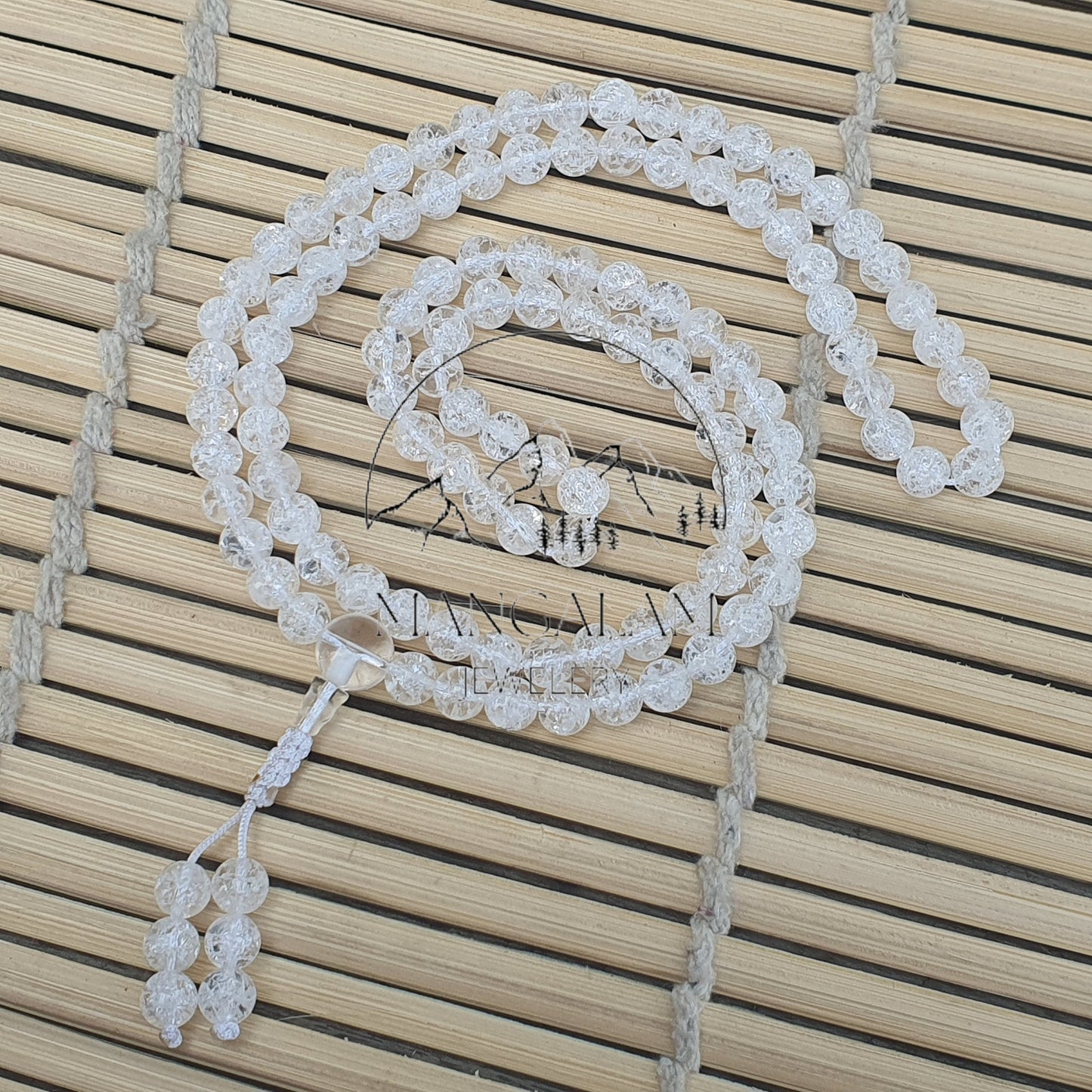 Crackle Clear Quartz Buddhist Necklace For Clarity, 108 Mala Beads, Crackle Crystal Quartz Mala, Statement Necklace, Gift For Yoga Lover