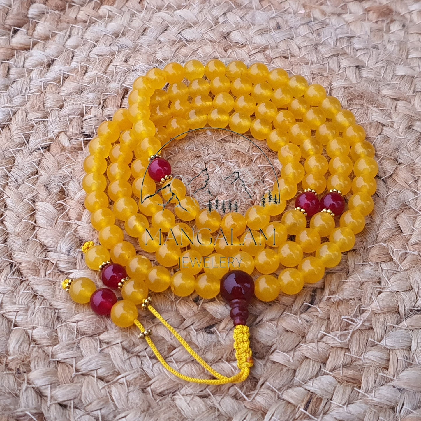Yellow Jade Mala, Yellow Jade Buddhist Necklace, 108 Beads, Statement Necklace, Gift For Yoga Lover