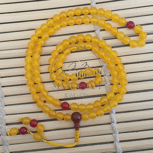 Yellow Jade Mala, Yellow Jade Buddhist Necklace, 108 Beads, Statement Necklace, Gift For Yoga Lover
