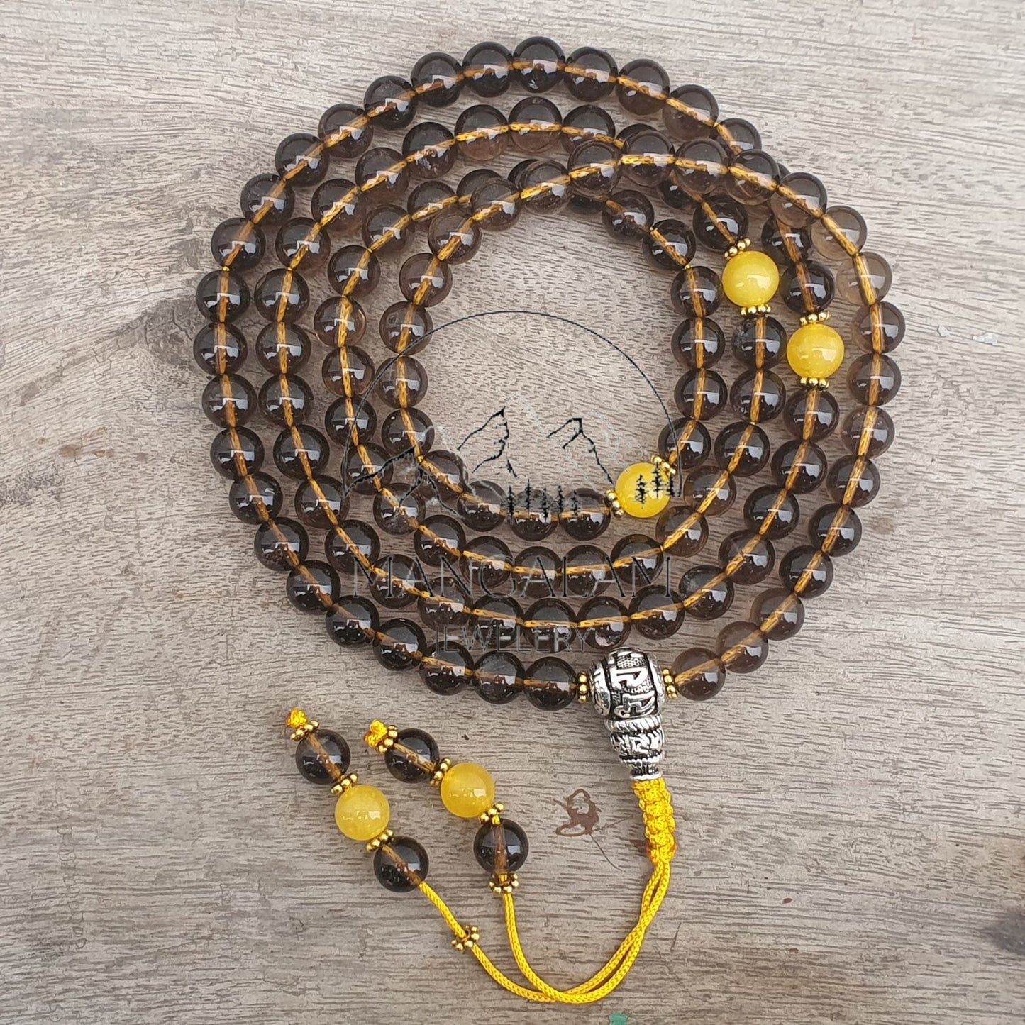 Smoky Quartz Buddhist Mala, Quartz Necklace, Smokey Quartz Necklace, Prayer Mala Necklace, gift for yoga lover