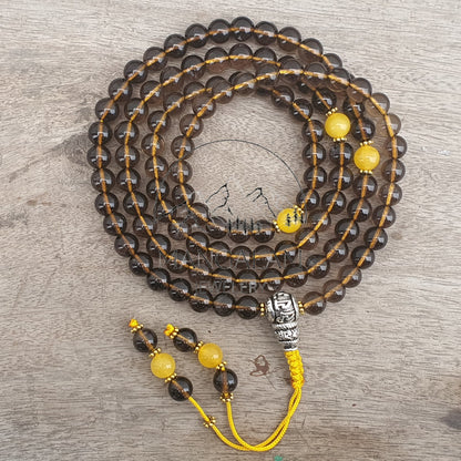 Smoky Quartz Buddhist Mala, Quartz Necklace, Smokey Quartz Necklace, Prayer Mala Necklace, gift for yoga lover